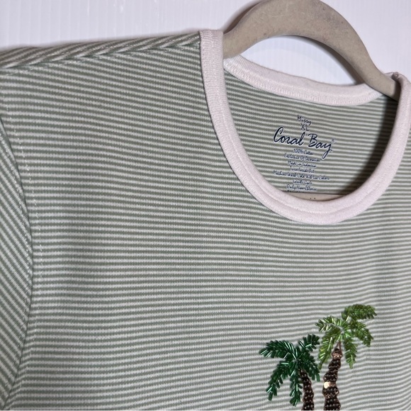 CORAL BAY 100% Cotton Striped T-Shirt with Beaded Palm Trees. Size XL - Picture 3 of 6